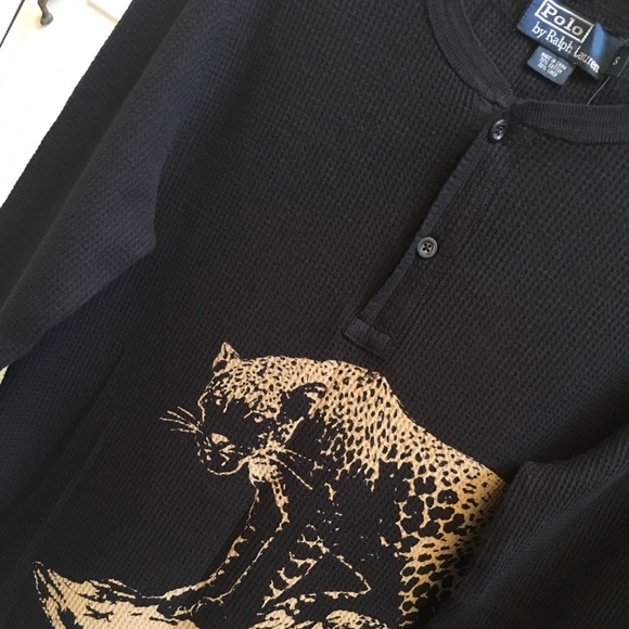 Polo by Ralph Lauren linen blend black print Henley sz.S - Picture 3 of 8